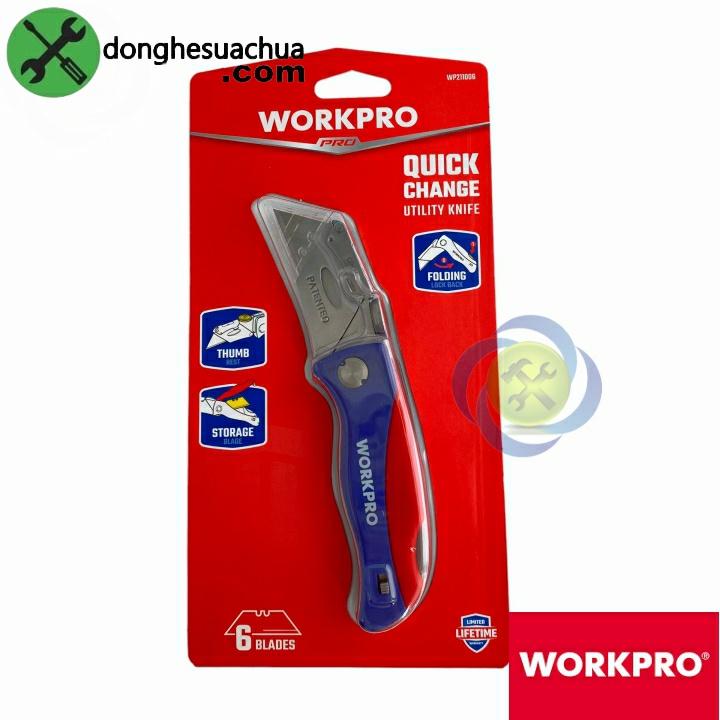 Dao rọc cáp Workpro WP211006 gấp gọn thân nhựa thay lưỡi nhanh