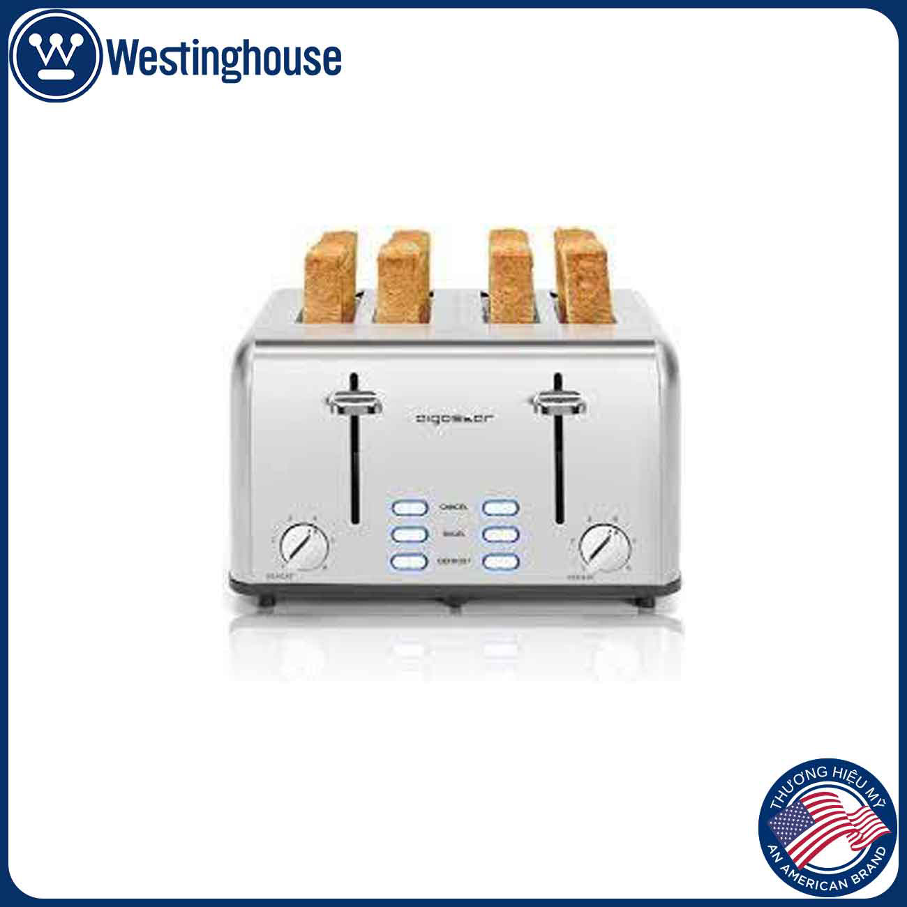 Máy kẹp nướng bánh mỳ sandwich 4 lát WestingHouse WKTT010 Công suất 815W 4 khe nướng  - Hàng chính hãng Mỹ