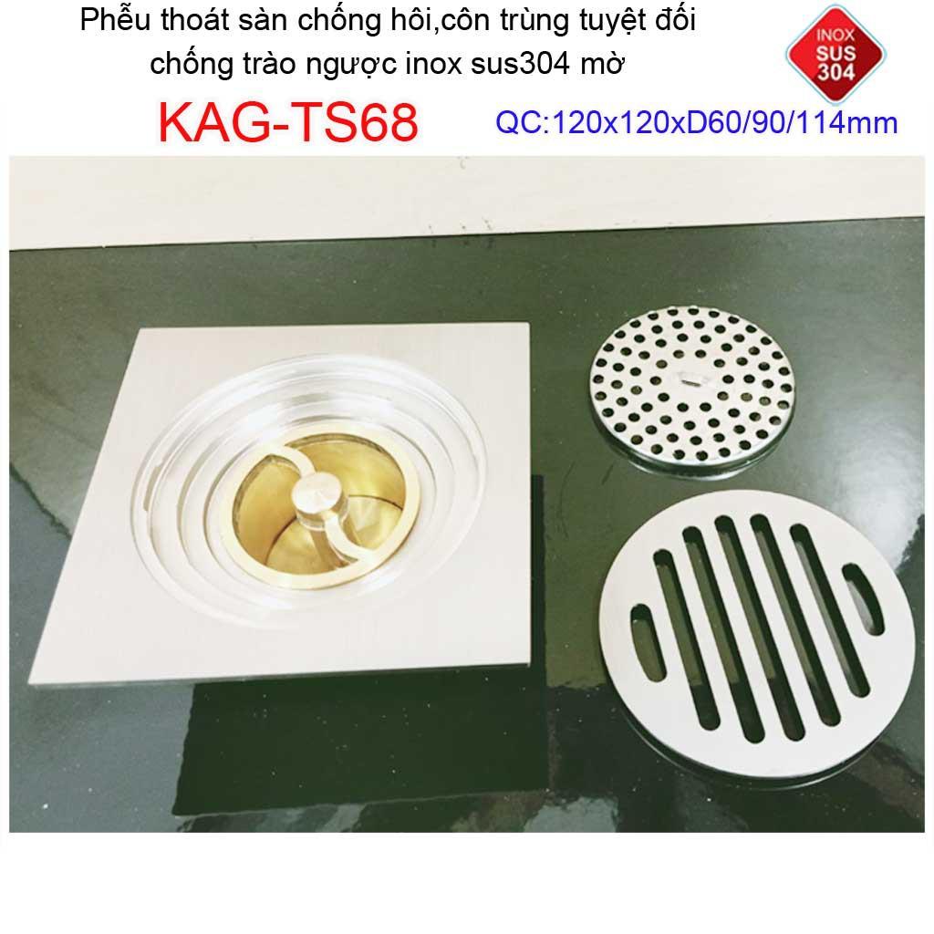 Phễu thoát sàn chống mùi hôi Inox 304 mờ, phễu thoát nước chống trào ngược, ga thoát sàn Roca KAG-TS181-TS68