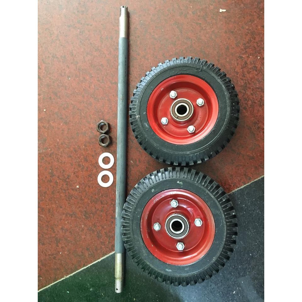 Com bo bánh xe đẩy 20cm kèm trục 18ly 50cm kèm ốc vít và vòng đệm