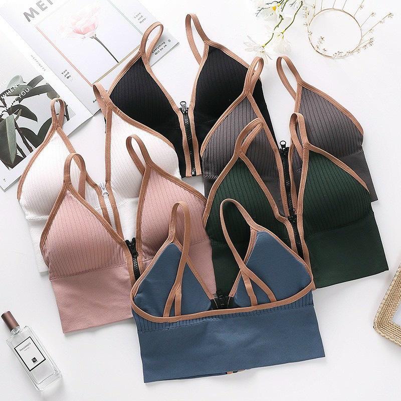 Áo Bra 2 Dây - Bra Khóa Kéo Cổ V Cá Tính - Áo Ngực Không Gọng Siêu Sexy