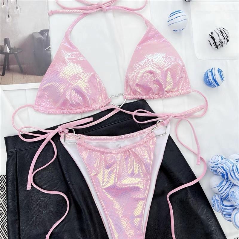 B-LG28 - Bikini Ánh Hồng Siêu Xinh Điểm Nhấn Móc Trái Tim Dễ Thương - Áo Có Mút - Đồ Bơi 2 Mảnh Gợi Cảm Nữ