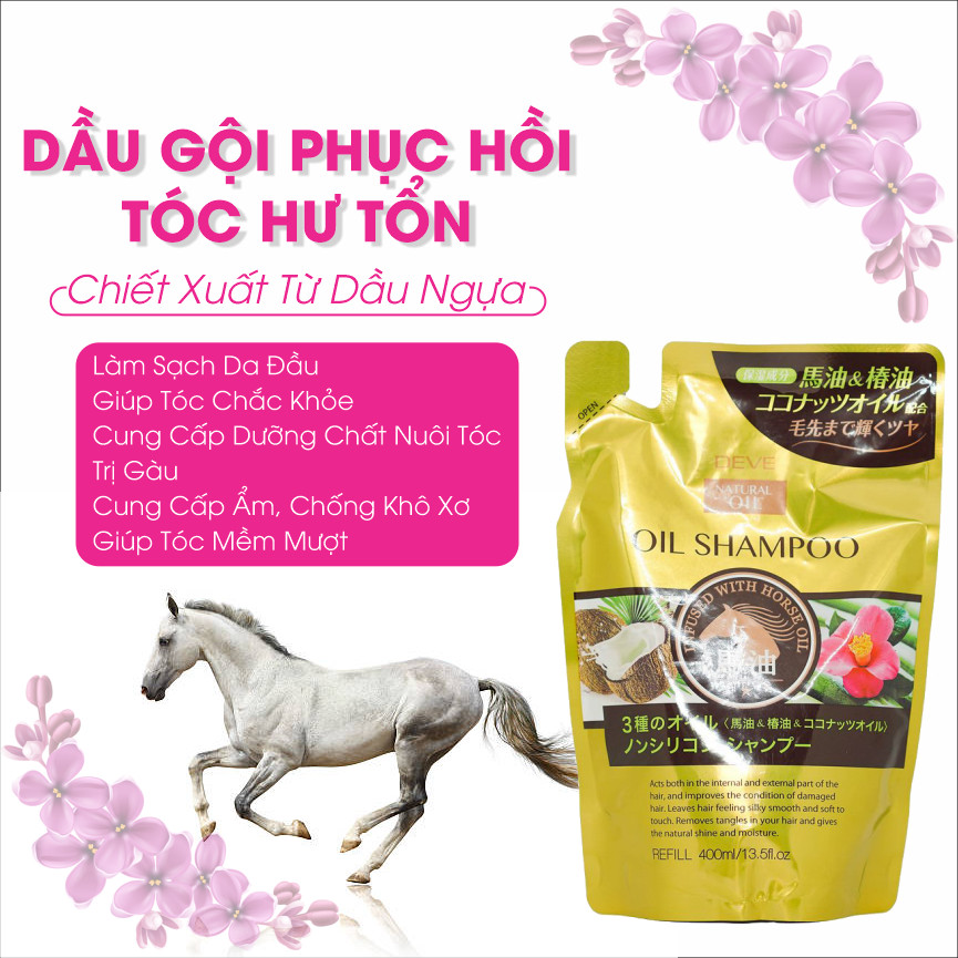 Dầu Gội Đầu Deve Natural Oil Shampoo Nuôi Dưỡng Tóc Chắc Khỏe Chiết Xuất Tinh Dầu Ngựa ((Refil))