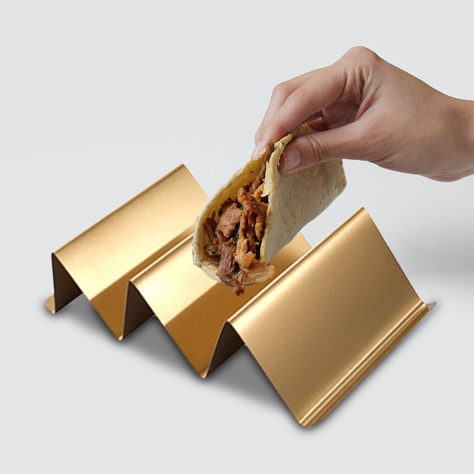 Taco Holder Stackable Stand Tortilla Burrito Tray Gold