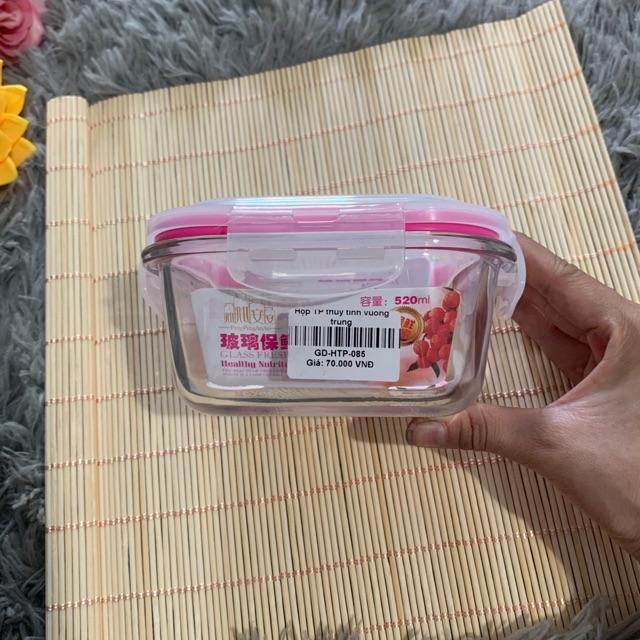 Hộp đựng thực phẩm thuỷ tinh vuông 520ml