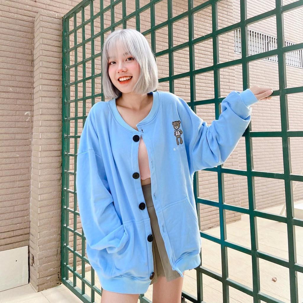 Áo Khoác Cardigan Nỉ Bông Unisex Nam Nữ Form Rộng | in Gấu Armous Ulzzang chất dầy dặn có mũ hàng Quảng Châu cao cấp