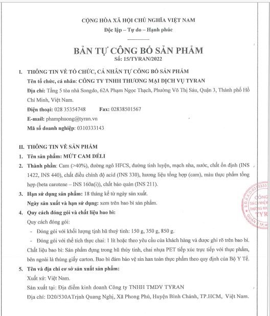 Mứt Cam Déli chai 1L [CHUYÊN SỈ] HSD:18 tháng, nguyên liệu pha chế trà trái cây, soda, smoothie hoặc ăn trực tiếp