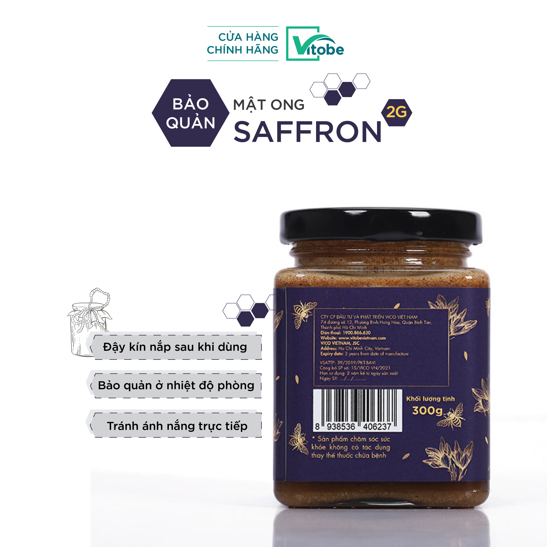 Mật Ong Saffron Vitobe , - Hữu Cơ 100%
