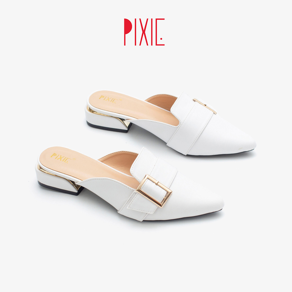 Dép Sục Bệt Mũi Nhọn Gắn Khóa Màu Trắng Pixie P170