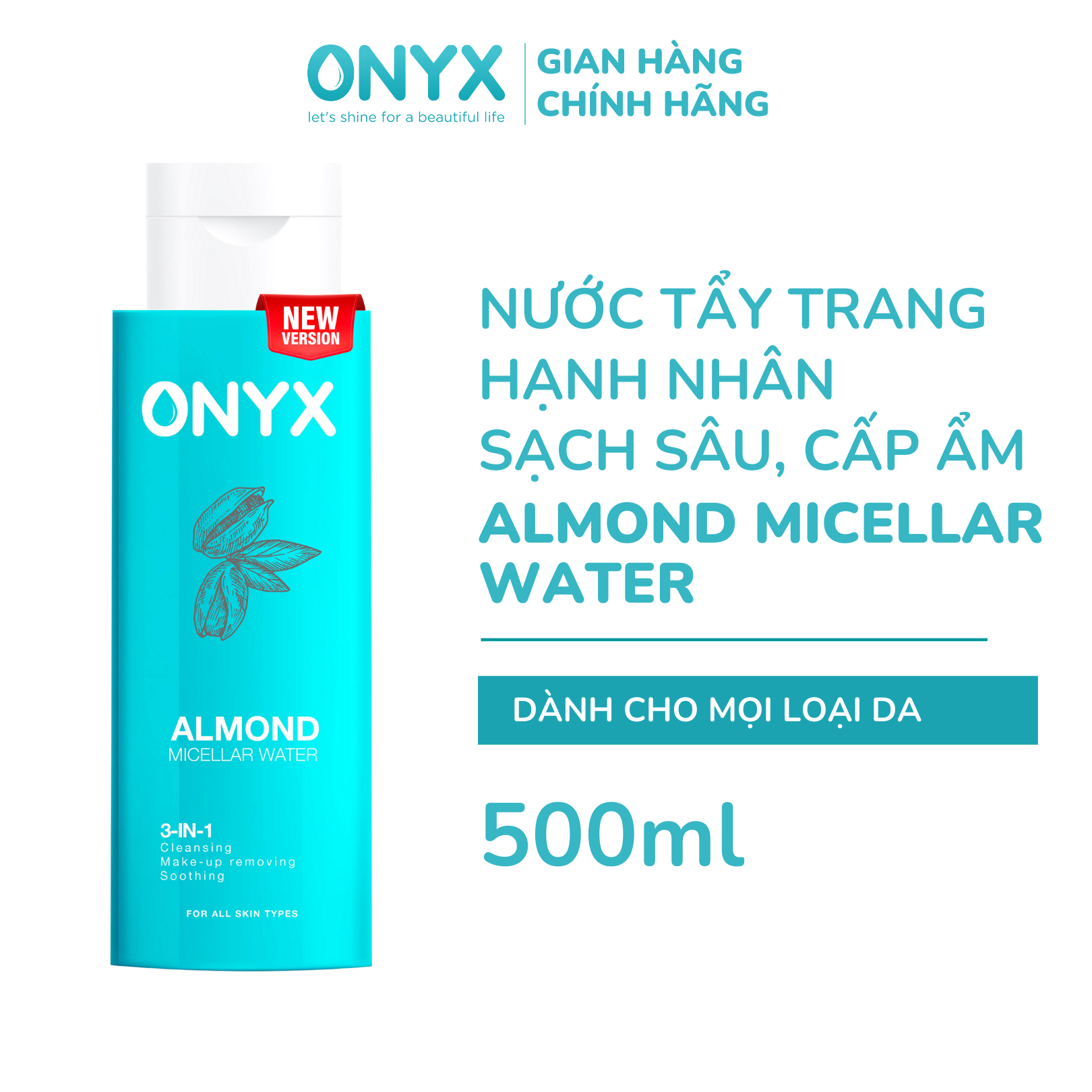 Nước Tẩy Trang Làm Sạch &amp; Dưỡng Da Hạnh Nhân ONYX Almond Micellar Water 500ml