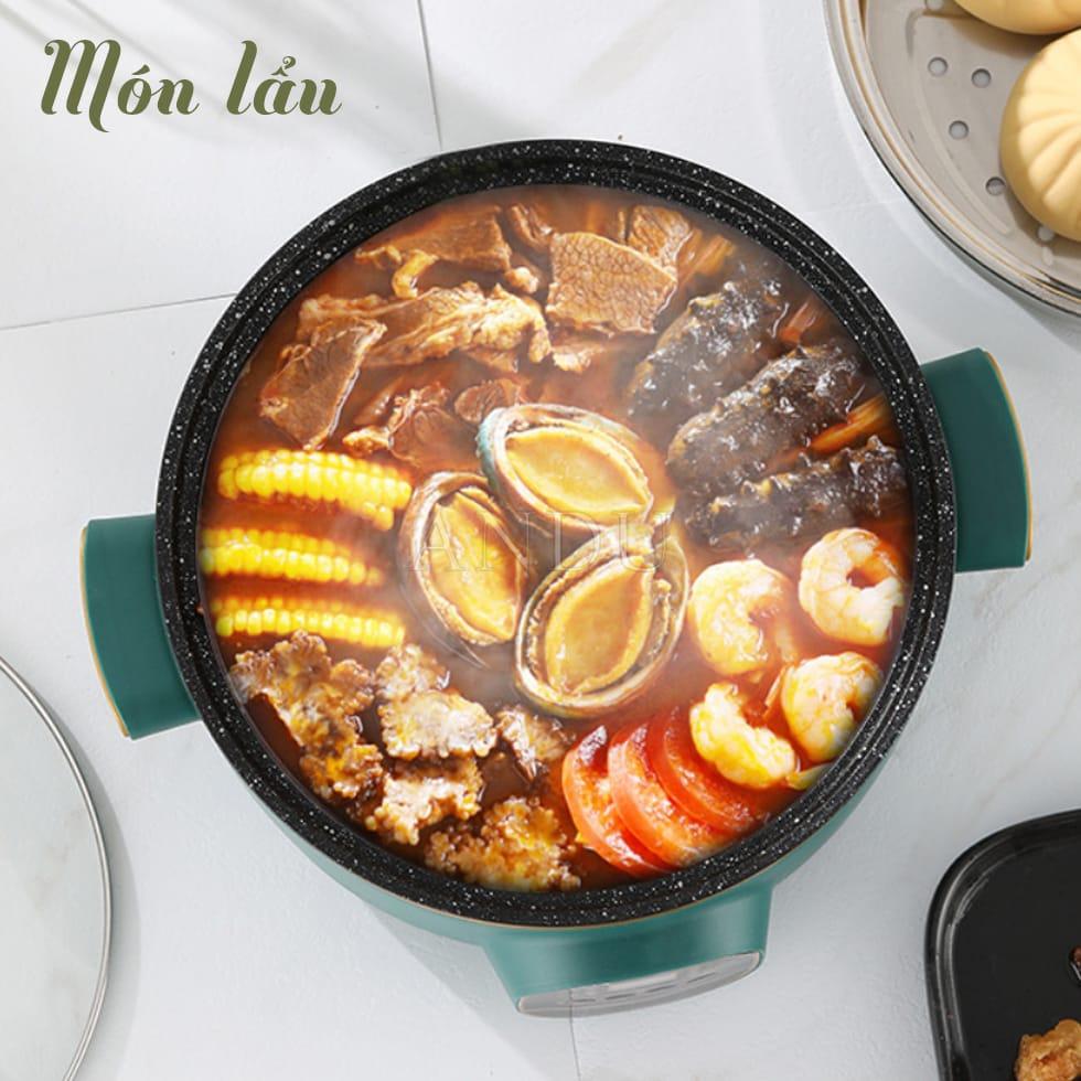 Nồi Lẩu Điện Đa Năng Chống Dính Vân Đá ELECTRIC COOKER POT Shanban 24cm Kèm Hấp Inox Cao Cấp.