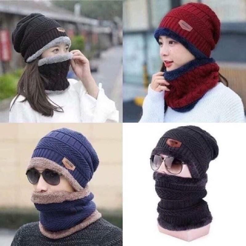 Mũ len kèm khăn lót lông người lớn nam & nữ