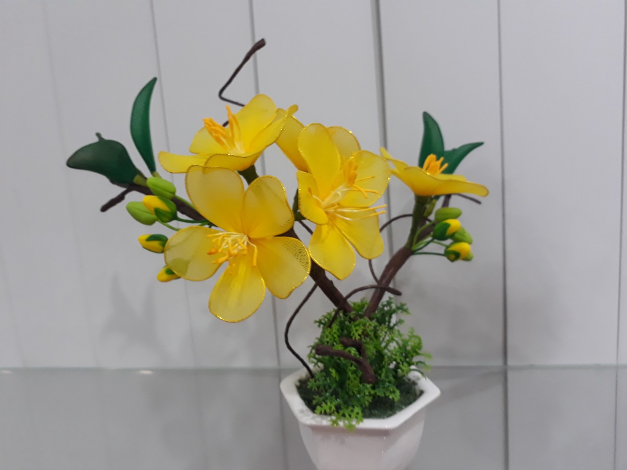 Combo 10 bông hoa mai thủ công, handmade bằng vải voan