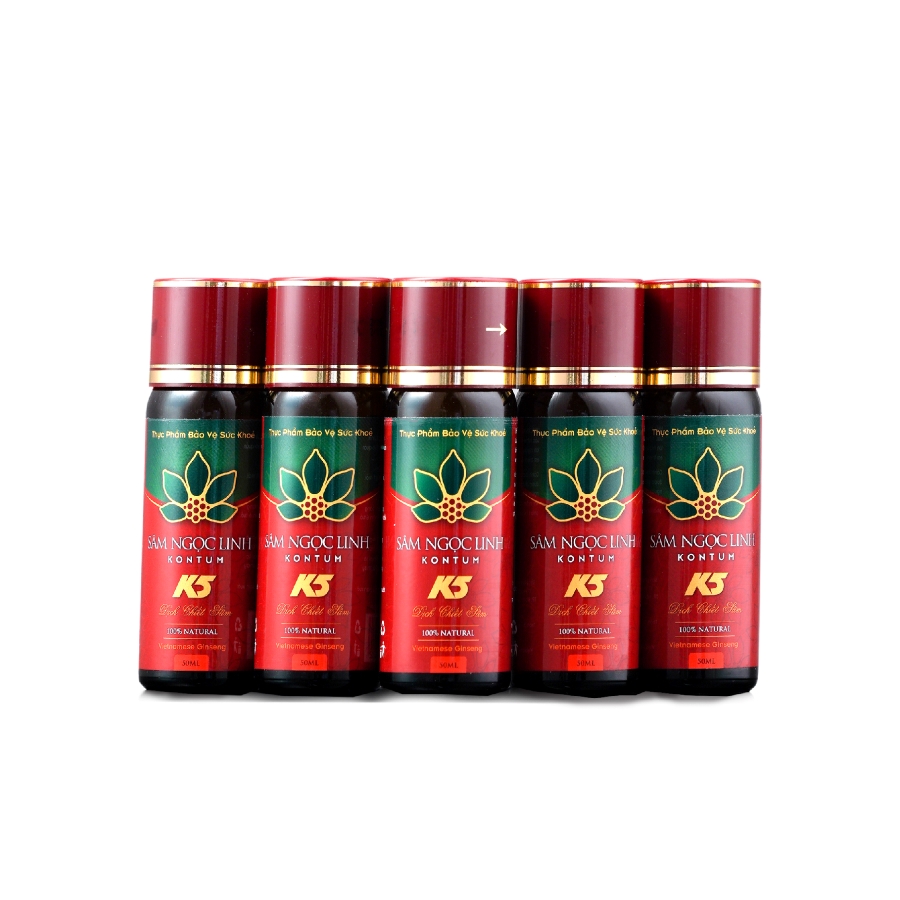 Sâm Ngọc Linh Kon Tum K5 Dịch Chiết Hộp 5 Chai (Chai 50Ml)