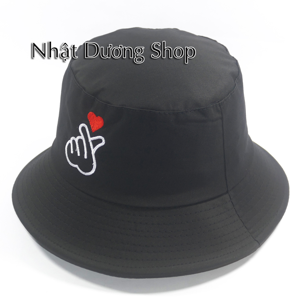 Nón bucket 1 mặt thêu hình bắn tim sành điệu - Chất liệu Cotton cao cấp tạo nên sự thoáng mát
