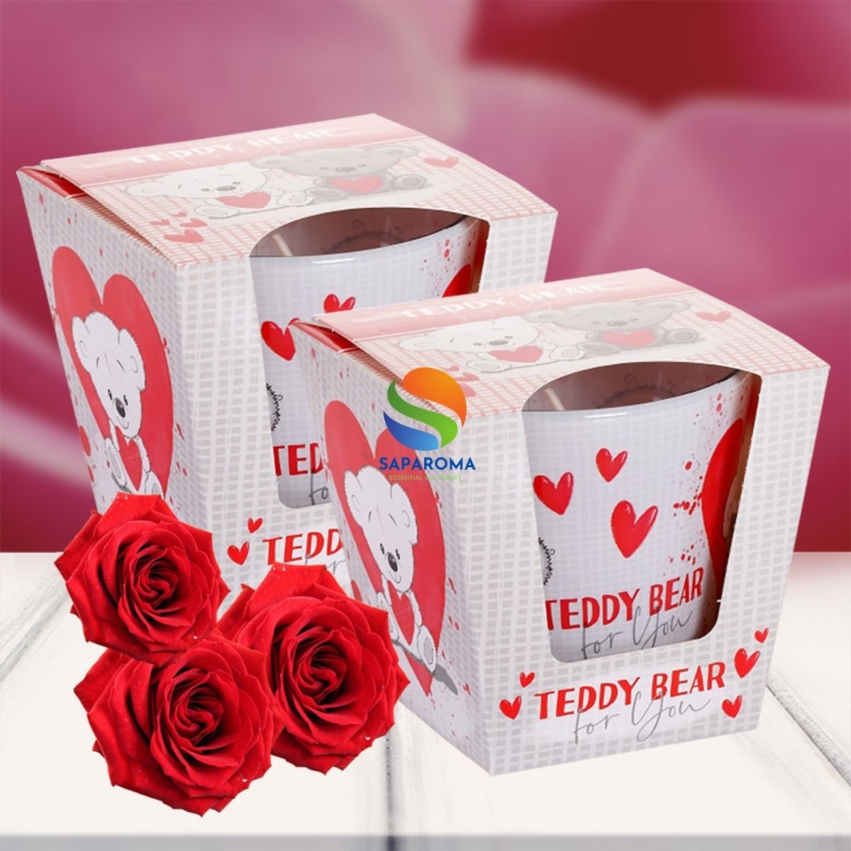 Combo 2 ly nến thơm tinh dầu Bartek Teddy Bear 115g - hương hoa hồng, nến trang trí, thơm phòng, thư giãn, hỗ trợ khử mùi