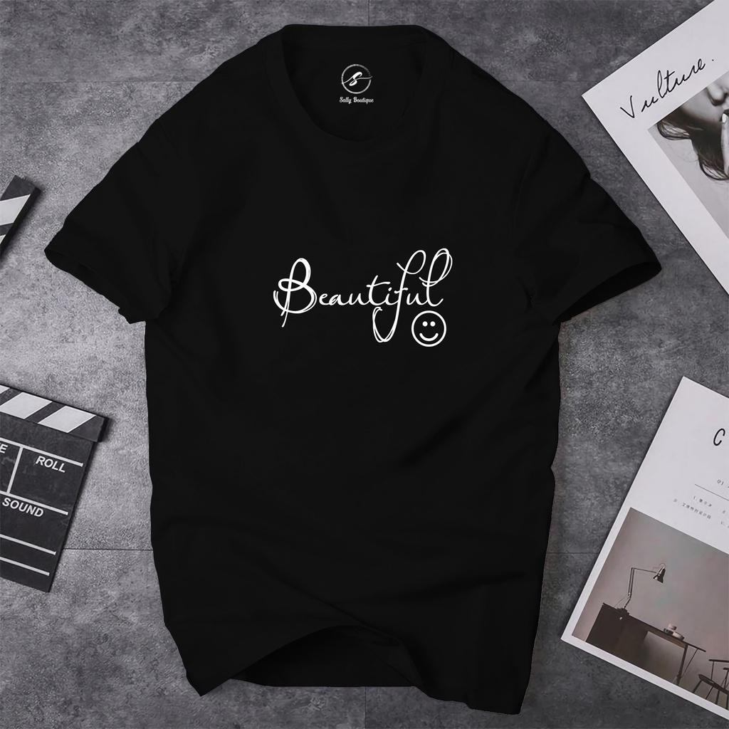 Áo Thun Nữ In Chữ Beautiful Vải Cotton Dày Dặn Co Giãn Tốt Form Xuông Mặc Đẹp Thoải Mái-ST029 Sally Boutique