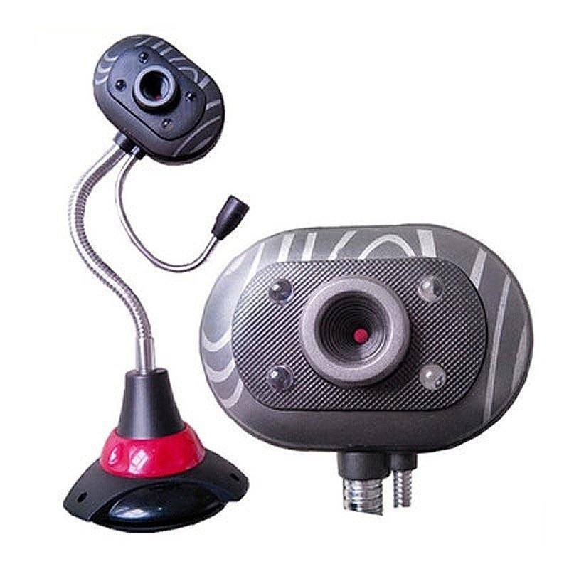 Webcam Chân Cao Đen Sọc Trắng 4 Đèn, Có Mic