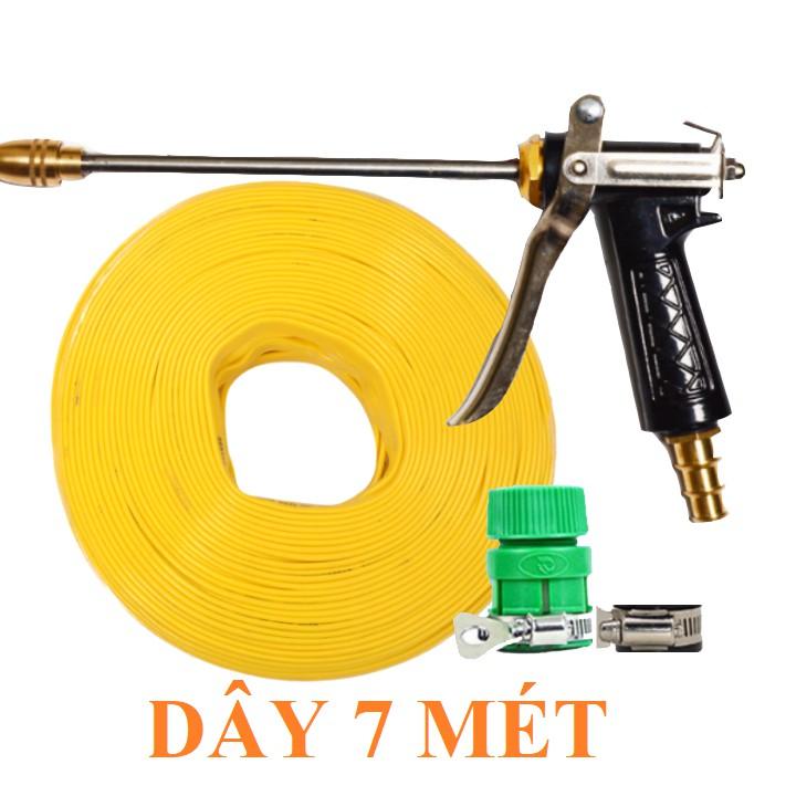 Bộ dây vòi xịt bơm nước tưới rửa , tăng áp 3 lần, loại 7m, 10m 206318 đầu đồng,đai,nối vàng+ móc khoá