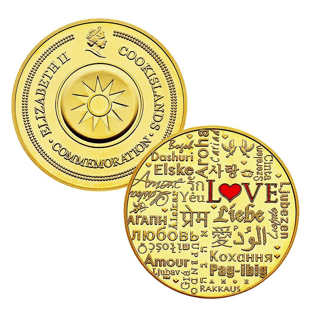Commemorative Coin, Love Pattern In Multilanguage, Expression Love In World Language Gift For Christmas Wedding Valentine's Day In Gold