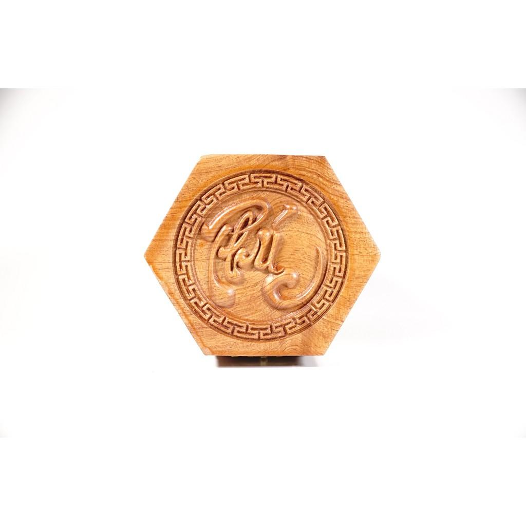 Ống tăm gỗ hương CÔ GÁI ống đựng tăm lục giác có nắp mở - Cao 8cm