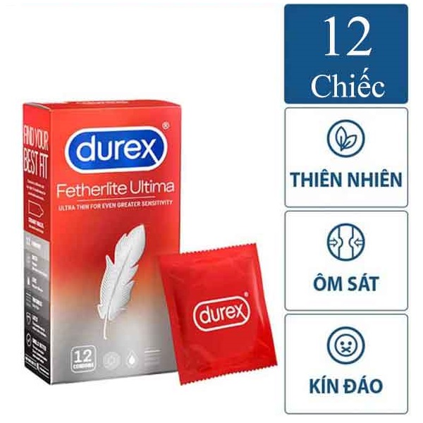 Bao Cao Su Siêu Mỏng Durex Fetherlite Ultima (12s) - Size 52mm - Ôm Sát - Nhập Khẩu Thái Lan