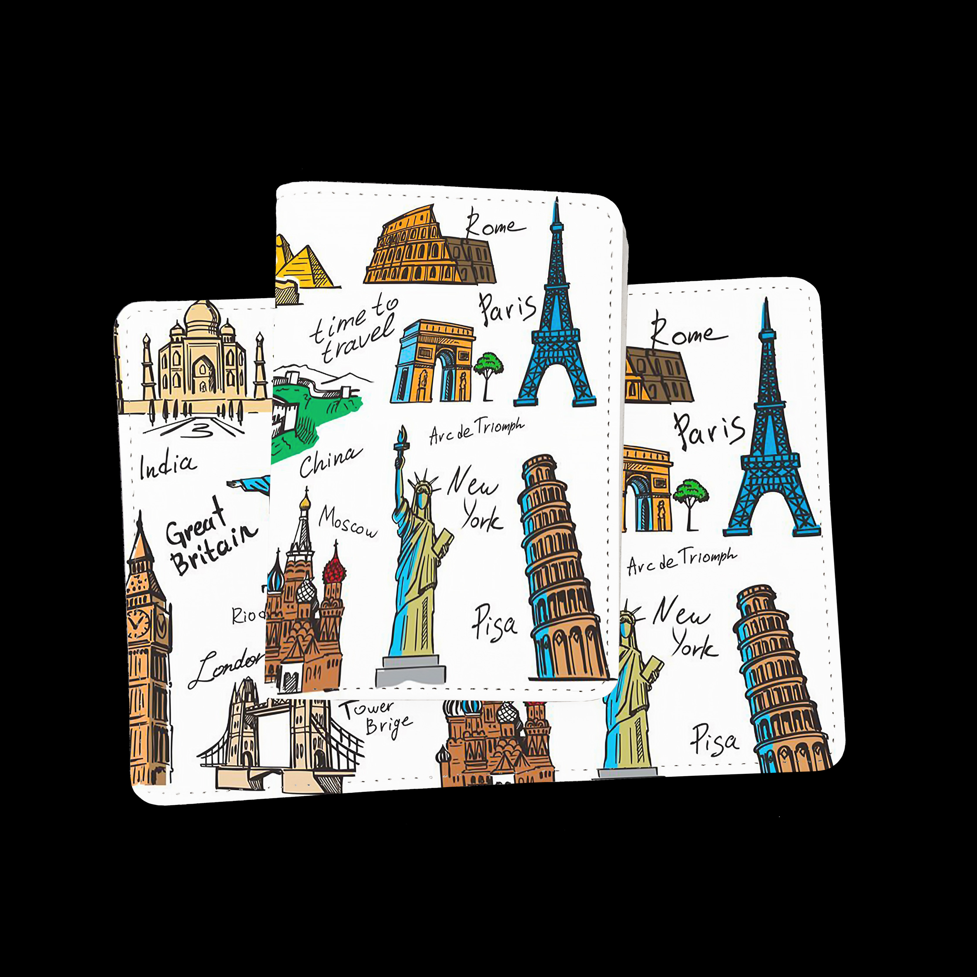 Ví Đựng Passport Du Lịch KỲ QUAN THẾ GIỚI - Bao Da Hộ Chiếu Và Phụ Kiện CUTE - Passport Cover Holder WORLD WONDER - Thiết Kế Độc Đáo - Nghệ Thuật - LT025