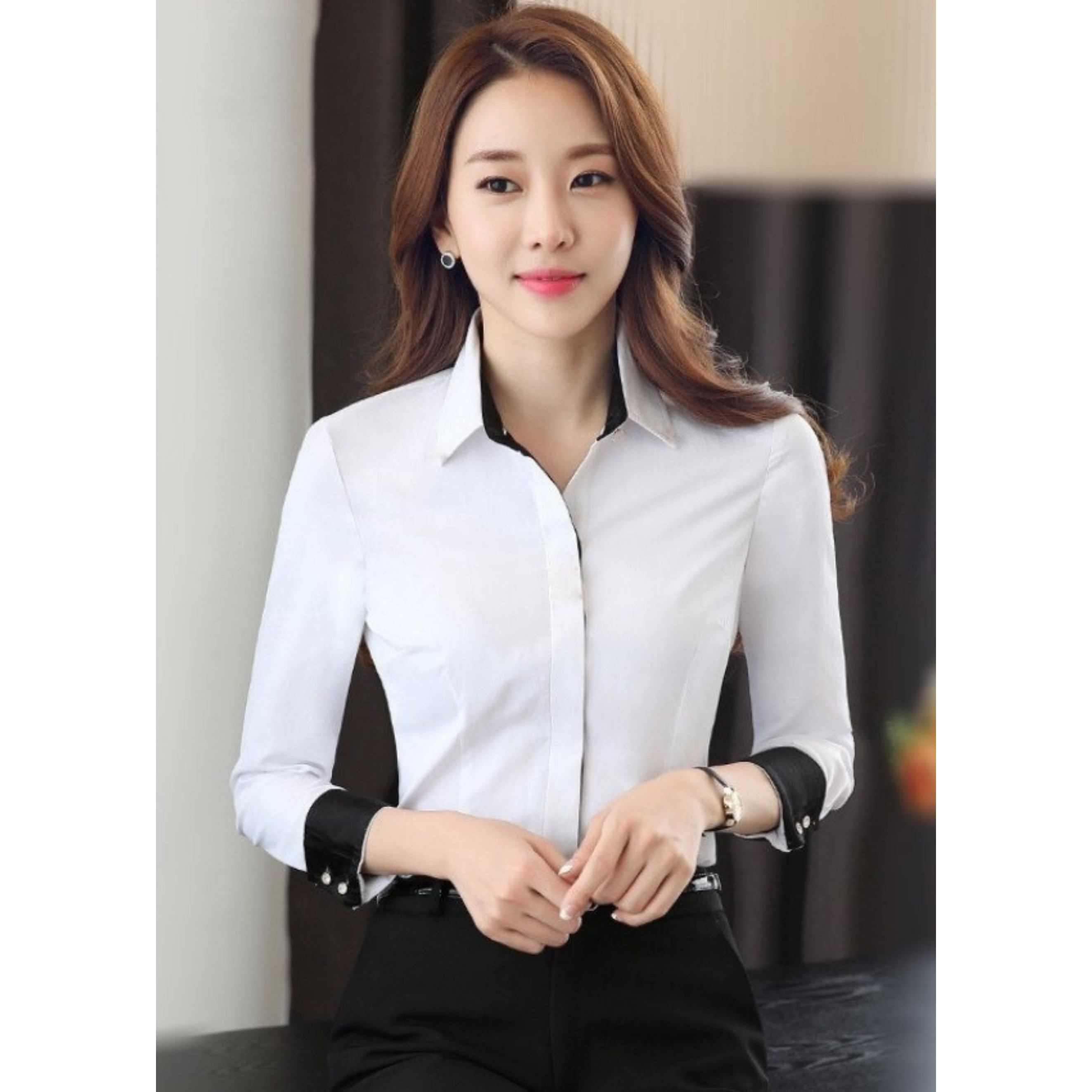 Áo Sơ Mi Nữ Tay Dài Phối Viền Form Loose  10F22SHLW013