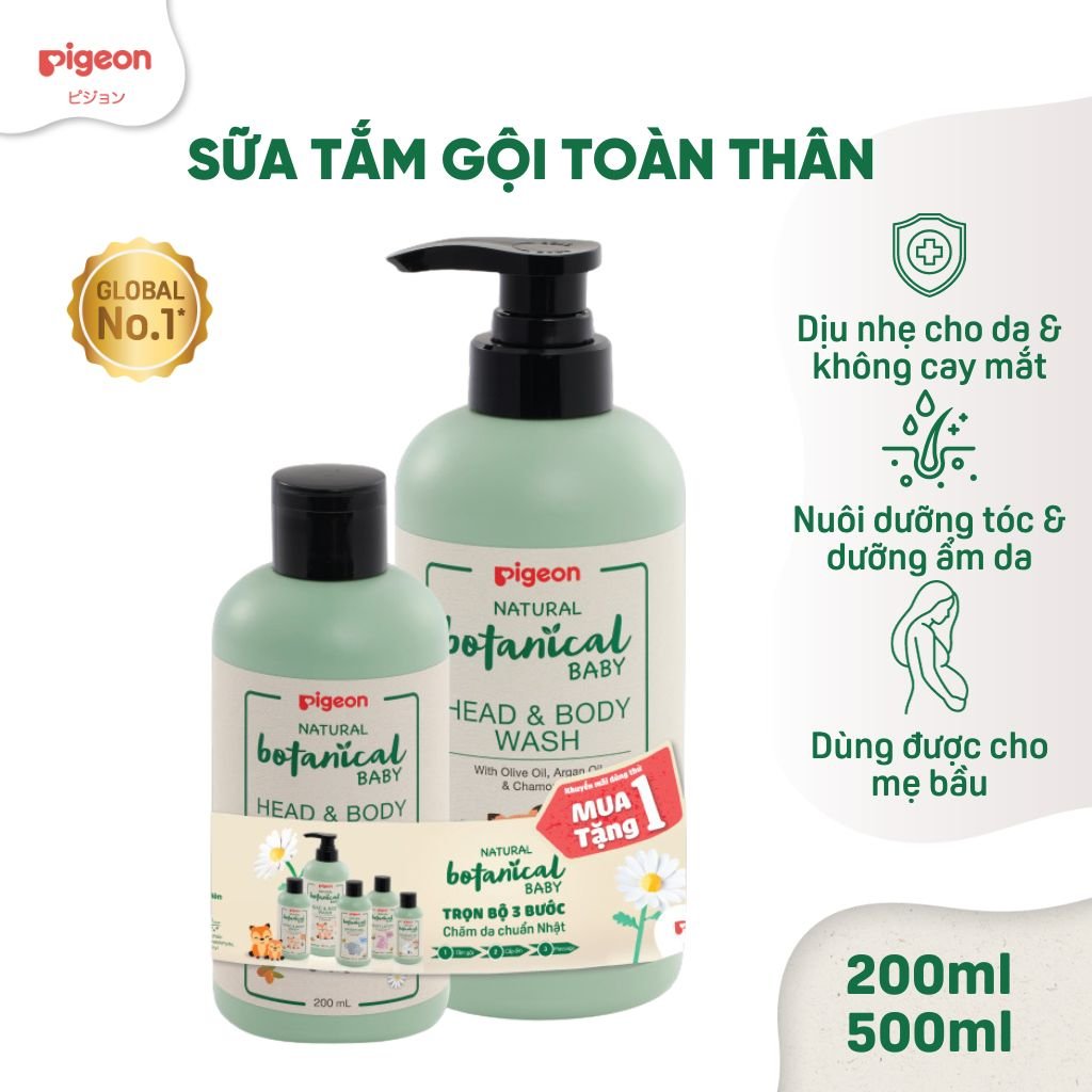 Bộ Đôi Tắm Gội Toàn Thân Cho Bé Natural Botanical Pigeon 500ml + 200ml