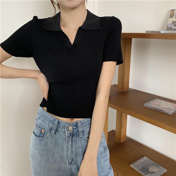 Croptop Nữ BẢN 2021  Áo Polo Croptop Chất Liệu Mềm Mịn Thấm Hút Mồ Hôi Tay Ngắn Có Cổ