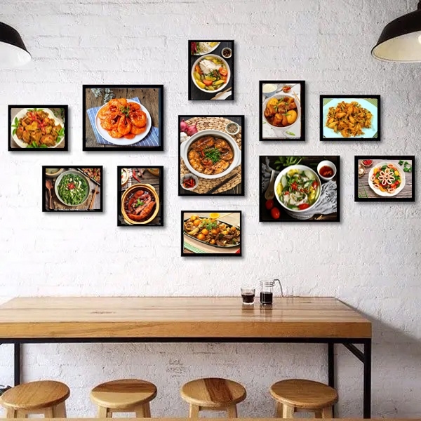(ẢNH CHỤP THẬT) Bộ 11 khung ảnh treo tường cơm trưa văn phòng trang trí quán ăn,nhà hàng
