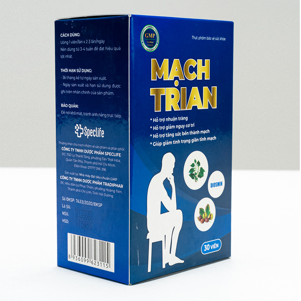 MẠCH TRIAN Hỗ trợ nhuận tràng và tăng sức bền thành mạch (Hộp 30 viên)