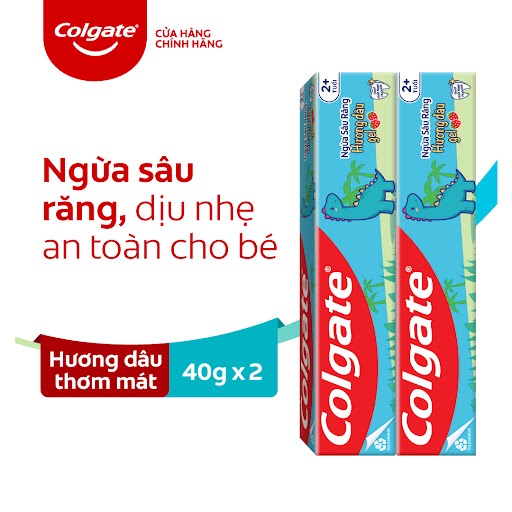 Combo 2 kem đánh răng Colgate trẻ em khủng long hương dâu 40g