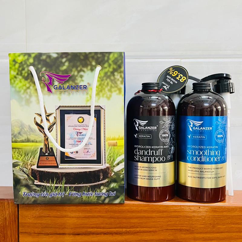 BỘ DẦU GỘI XẢ GALANZER KERATIN MỀM MƯỢT PHỤC HỒI - DƯỠNG ẨM - SẠCH GÀU DẦU BẾT 1000ML + GỘI XẢ GÓI KARSEELL 15ML