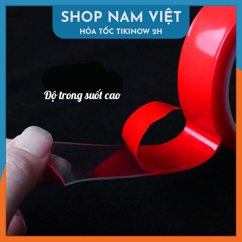 Băng Keo 2 Mặt Nano Đỏ Cường Lực Trong Suốt Siêu Dính, Chịu Nhiệt, Chống Nước