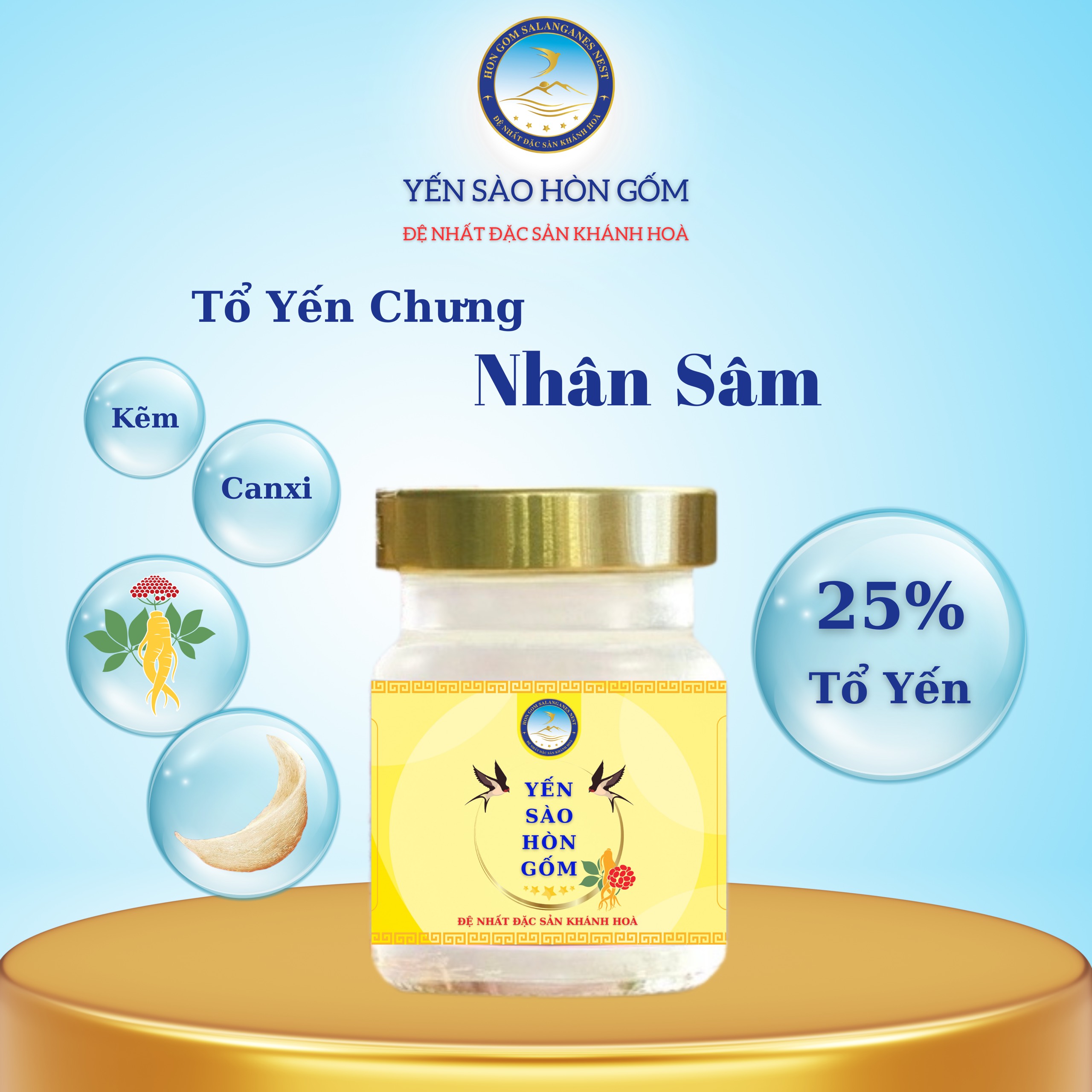 [Combo 12 lọ x 70ml] Nước Yến Sào Nhân Sâm - Yến Sào Hòn Gốm Chính Hiệu Khánh Hoà - H G SALANGANES NEST