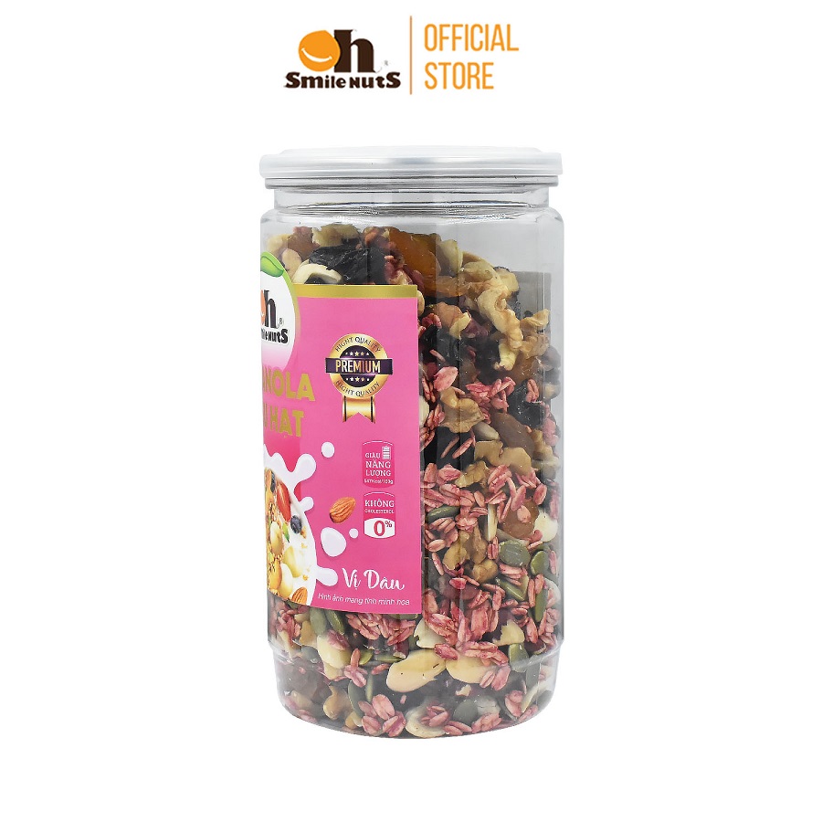 Granola Ngũ Cốc Siêu Hạt Smilenuts vị Dâu hủ 450g - Gồm Hạnh Nhân bóc vỏ, Nho khô, Óc Chó, Yến Mạch, Hạt điều, Nhân bí xanh và Mật ong _ Ngũ cốc ăn kiêng Granola vị Dâu