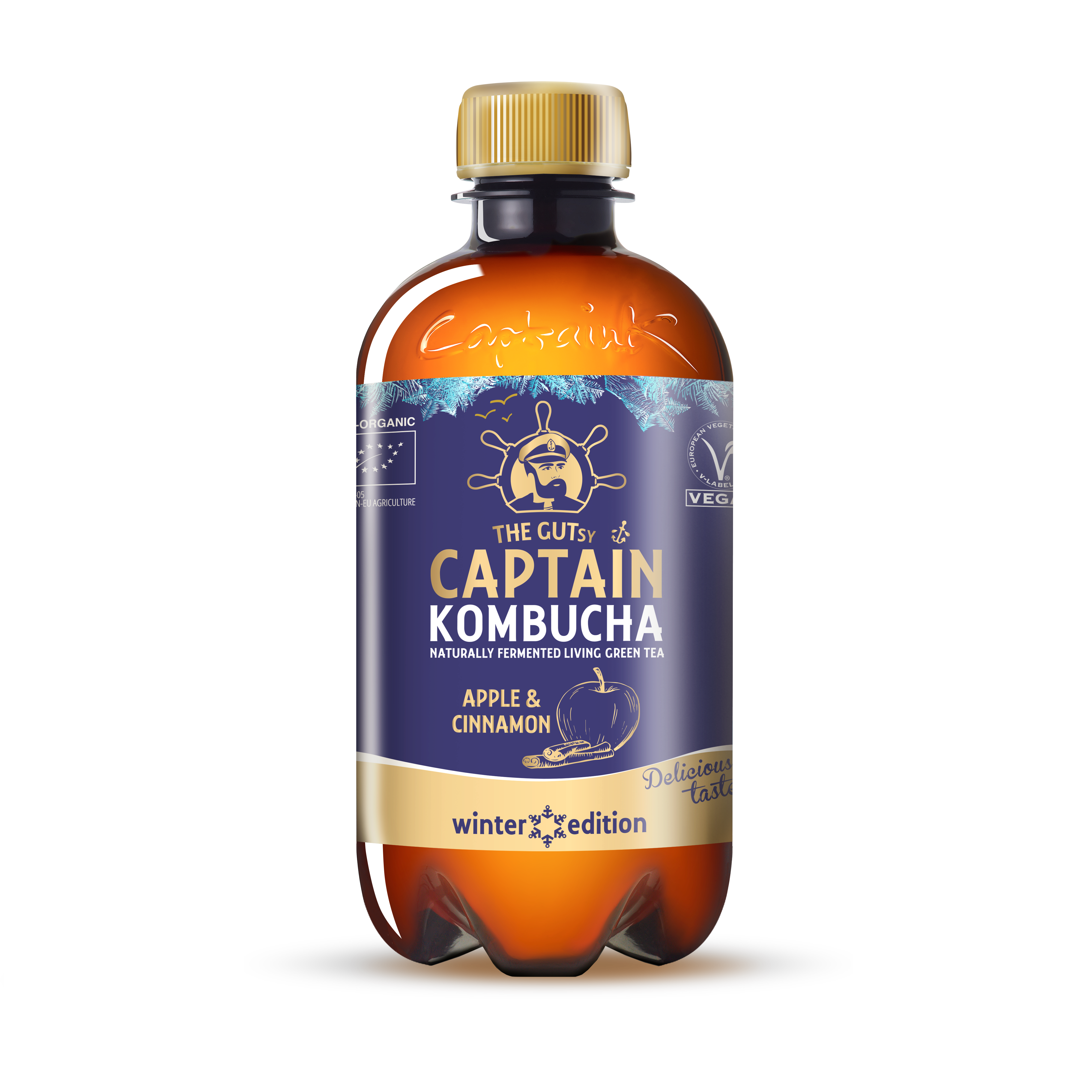 Trà Kombucha hữu cơ vị Táo Quế Captain Kombucha 400ml