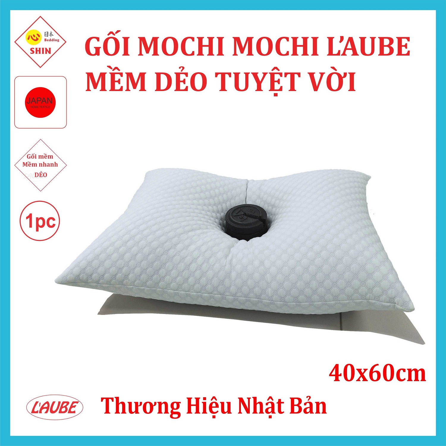 Gối ngủ MOCHI MOCHI 40x60cm hiệu Laube Home tính năng mềm dẻo thấp