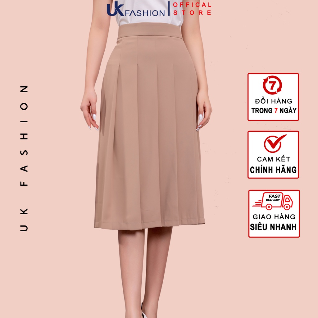 Chân Váy Dập Ly Hộp Công Sở UK Fashion Thiết Kế Dáng Dài Basic, Chất Liệu Vải Dày Dặn, Co Giãn Và Mềm Mịn NKCV2112004