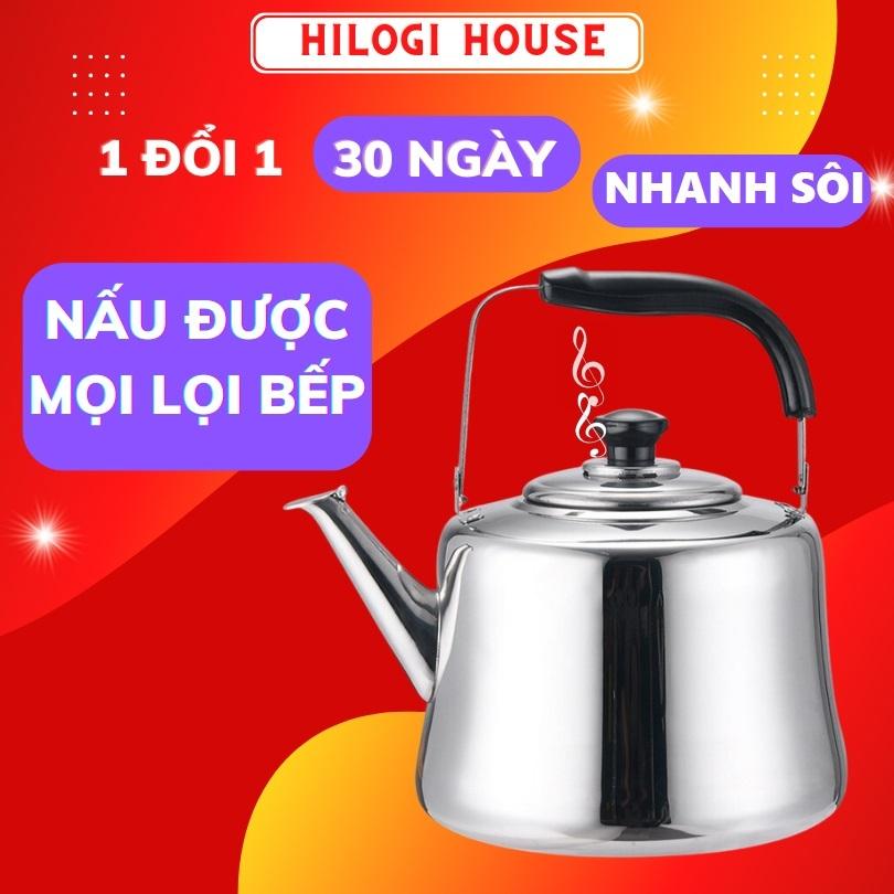 Ấm Đun Nước 5L Inox HiLOGI KITCHEN Dùng Được Bếp Từ ,Các Loại Bếp, quai xách chắc chắn bọc nhựa chống nóng