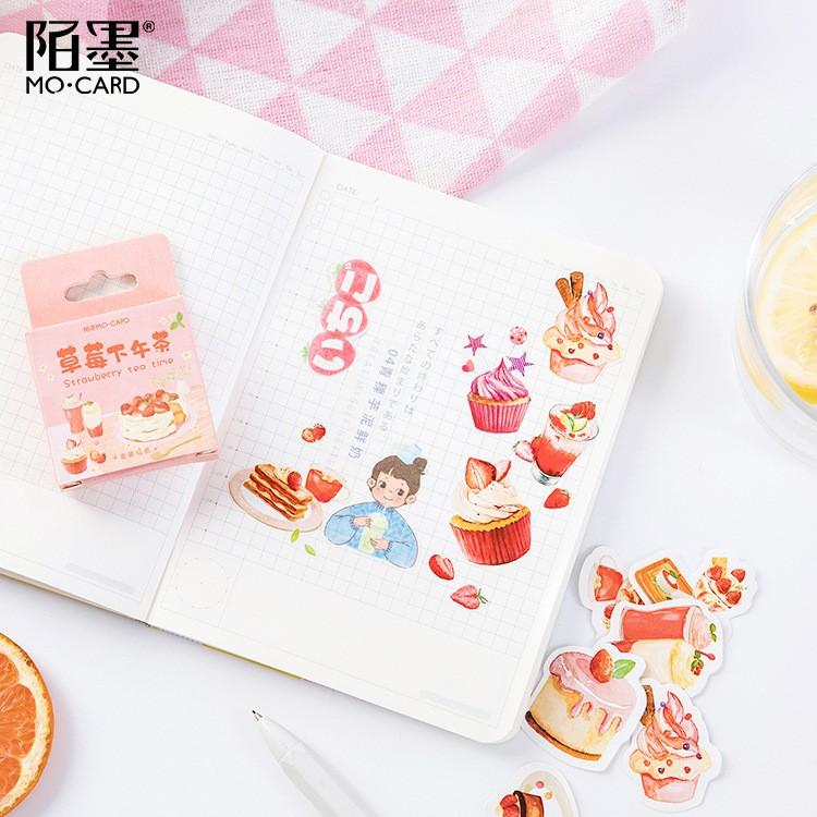 STI46 Bộ 45 miếng dán sticker dễ thương - Strawberry tea time