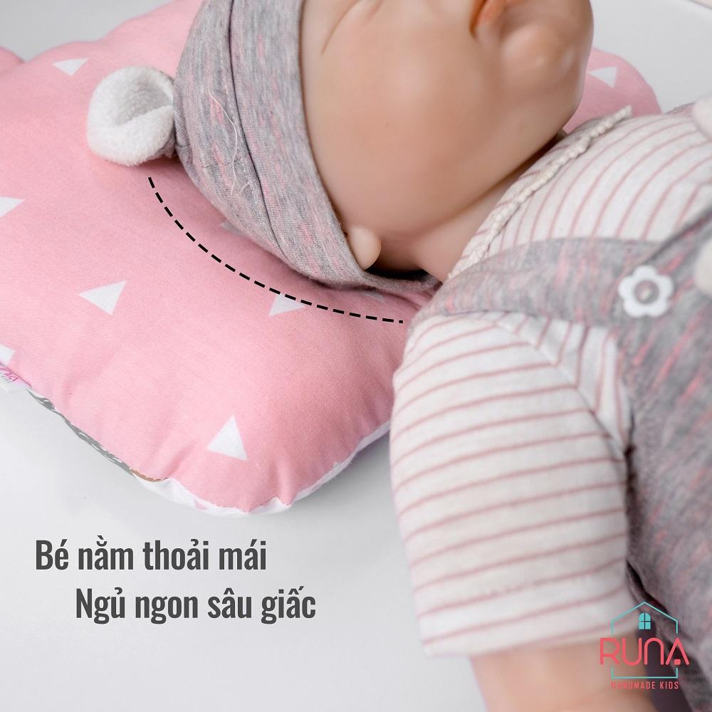 Gối lót chống bẹp đầu cho trẻ sơ sinh RUNA KIDS Cotton Hàn 100% hình tai thú đáng yêu mềm mịn giúp bé ngủ ngon