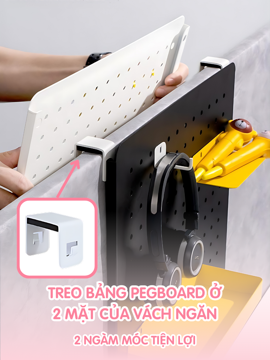 Bảng lỗ Pegboard kim lọai Dola Home móc vách ngăn văn phòng làm việc, móc cửa sổ KHÔNG khoan tường