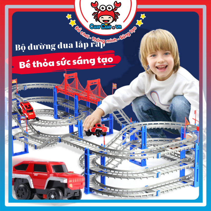 Bộ lắp ráp đường đua ô tô sáng tạo cho bé (Đồ chơi trẻ em lắp ghép đường ray ô tô phát triển tư duy)