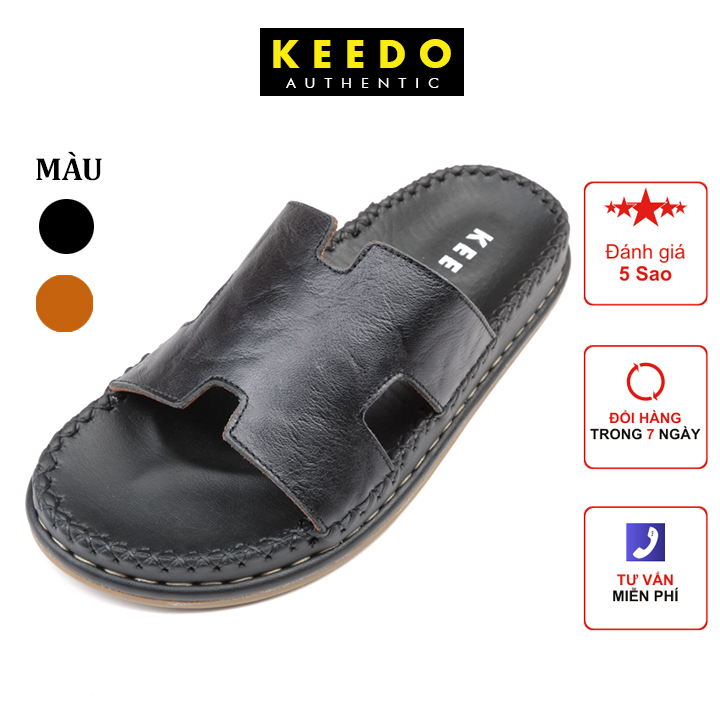 Dép Nam Chữ H Cao Cấp Da Bò Thật Keedo Tl - 710 - Đen. - 41