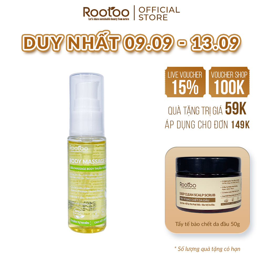 Dầu Massage Body Rootoo Thuần Tự Nhiên Giúp Săn Chắc Da Và Ngăn Ngừa Lão Hóa 250ml