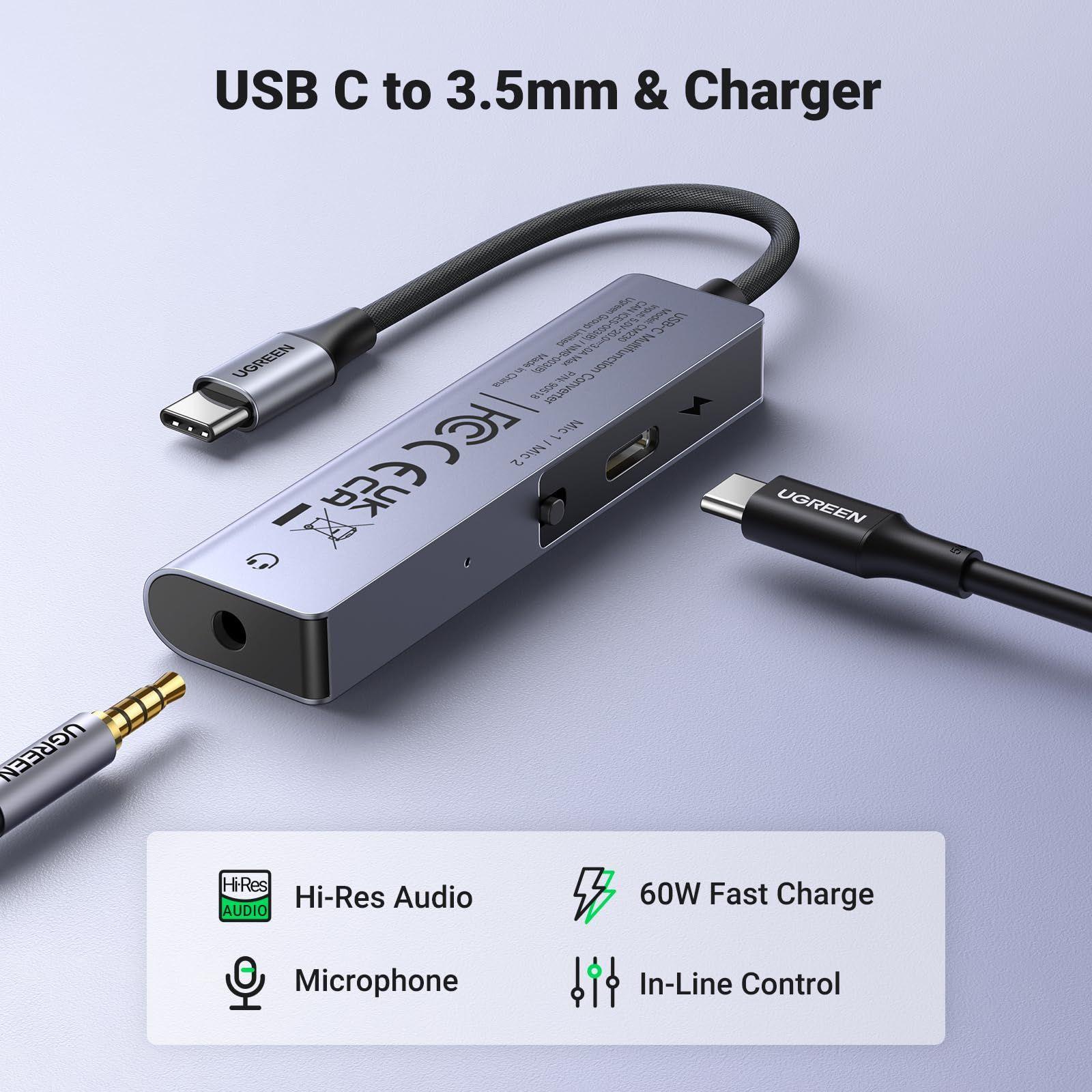 Ugreen UG90518CM230TK 10cm cho samsung google ipad Dây chuyển đổi âm thanh USB-C ra 3.5mm trả cổng sạc USB type C hỗ trợ PD 60W và Mic màu xám - HÀNG CHÍNH HÃNG