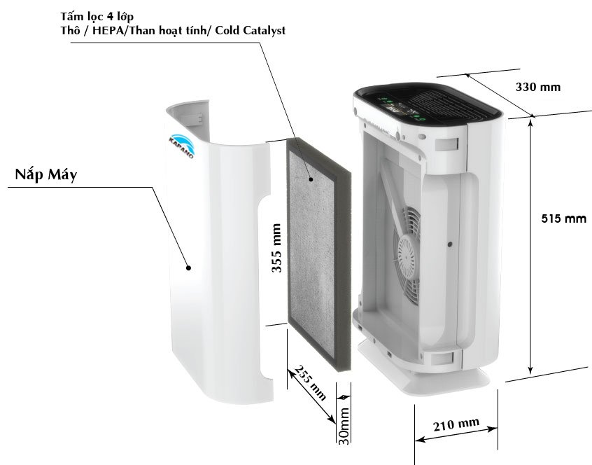 Máy lọc không khí Ion âm đèn UV KAPANO - Hàng chính hãng, nhập khẩu