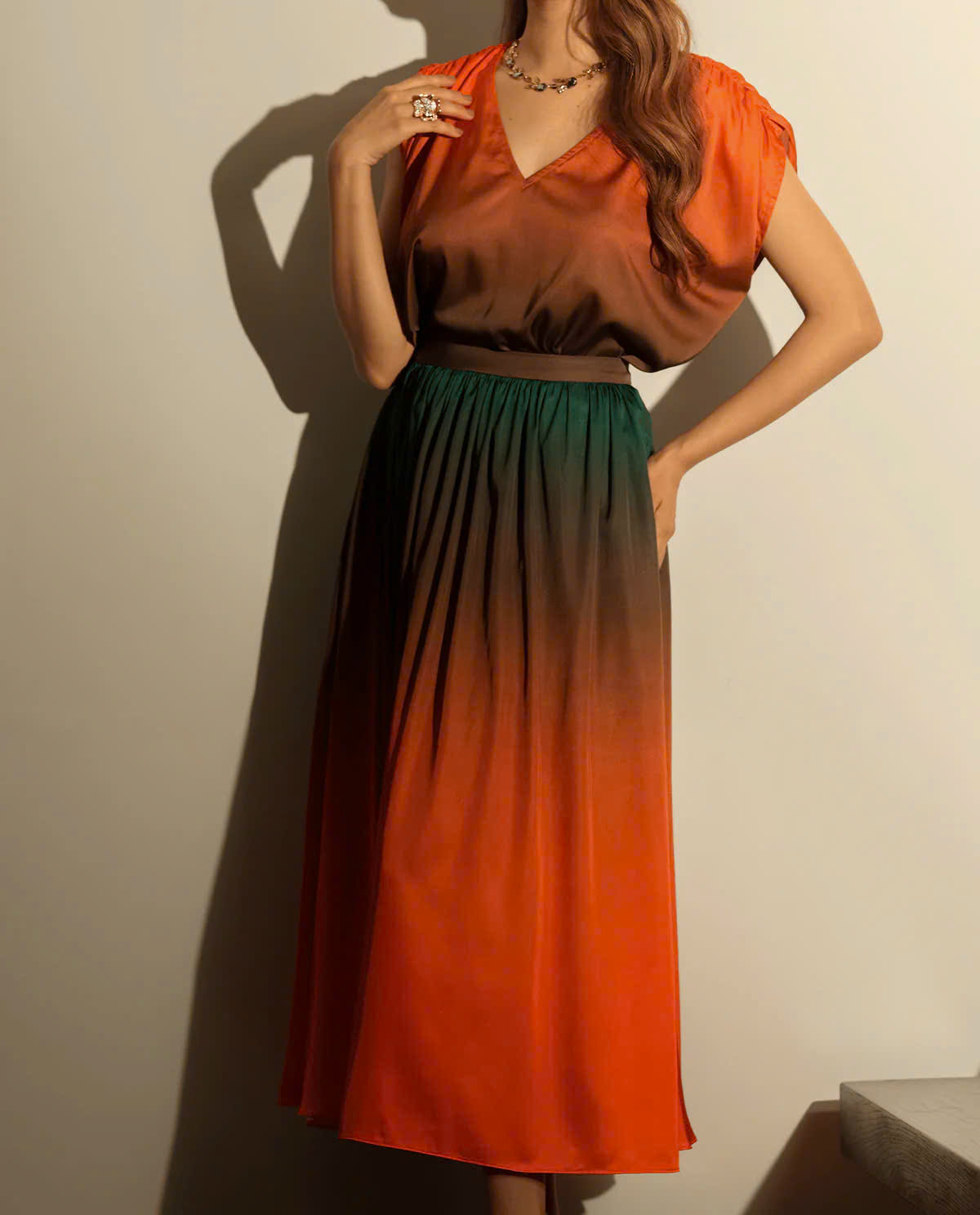 Váy Maxi Ombre, Chân Váy Xòe Hoàng Hôn thời trang thiết kế Hity SKI040